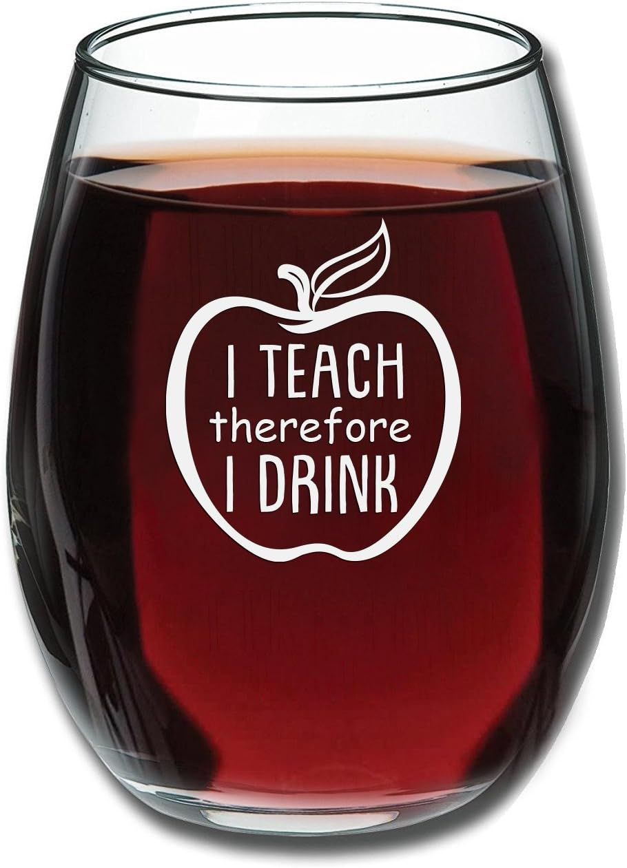 I Teach Therefore I Drink - Funny Stemless Wine Glass 15 oz - Gift for Teacher or Professor - Gre... | Amazon (US)
