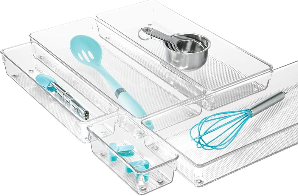 iDesign Recycled Plastic 5-Piece Kitchen Drawer Organizer Set - Linus Collection - Clear | Amazon (US)