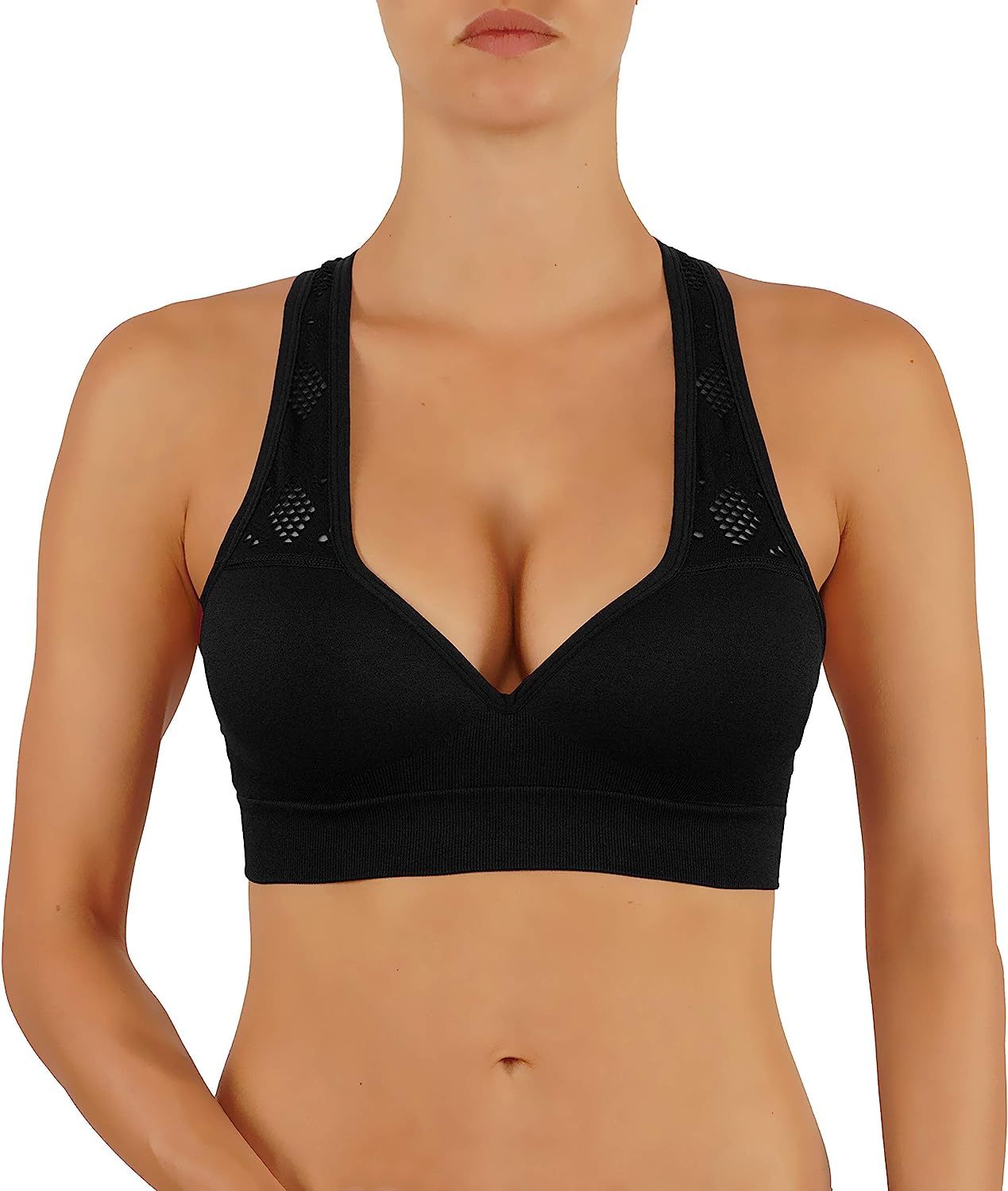 ROUGHRIVER Women's Yoga Crop Top Sports Bra with NOT Removable Adding Volume Pads Breathable Race... | Amazon (US)