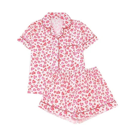 ATAIKU S-XXL Valentine's Day Womens Pajamas Set Love Heart Short Sleeve Button Down Sleepwear Top and Shorts 2 Piece Pjs | Walmart (US)