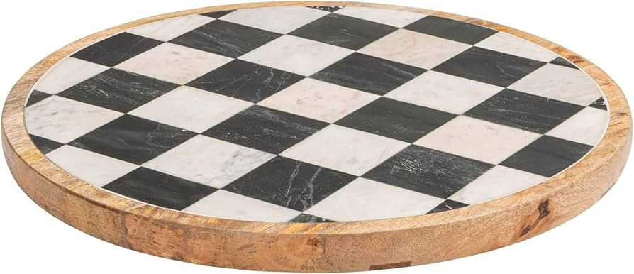 Creative Co-Op Checkered Lazy Susan in Mango Wood and Marble, White, Black and Natural | Amazon (US)