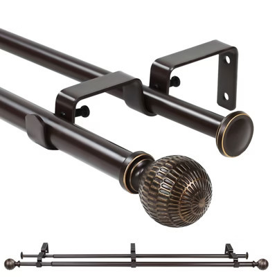 Urbanest 5-8" Telescoping Double Curtain Rods with Ball Finials, Window Drapery Rod Bronze 84"-120” | Target