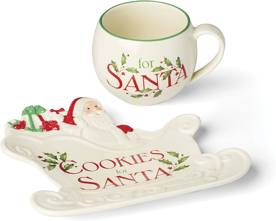 Lenox Serveware, Holiday Cookies & Milk for Santa 2-Piece Set, Service for 1, 11 Oz Cup, Porcelai... | Amazon (US)