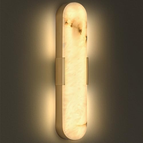 SMINGYINGZ Alabaster Wall Sconce, 20 in Natural Marble Brass Wall Sconce 3000K Indoor Modern Bathroom Alabaster Lamp for Living Room, Bedroom, Porch, Dining Room, Stairway | Amazon (US)
