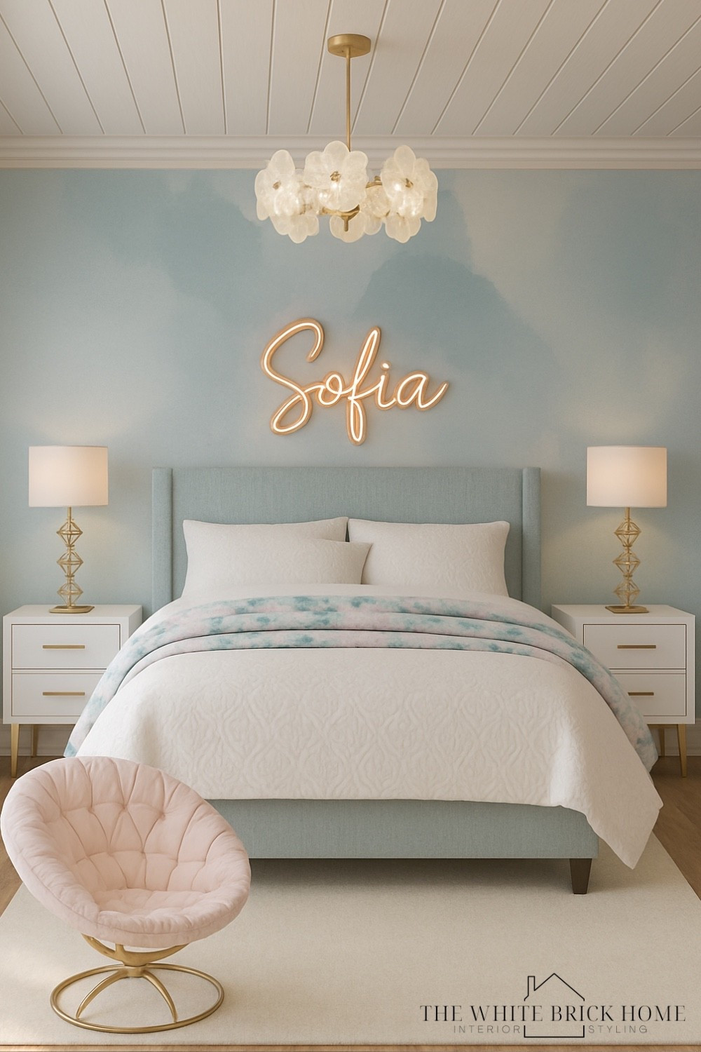 A dreamy blue watercolor wall mural behind a girls bedroom blends an artistic style with a modern sophistication when paired with this beautiful bed! A fun retreat for any girl. 
🖤🖤
Girls room, girls bedroom, girls room decor, girls room ideas, girls room wall mural, girls room lighting, girls room bed, girls room bedding, girls room lamp, girls room chandelier, girls room wall sign, girls room nightstand, girls room accent chair, girls room wall light, girls room decor, girls room theme, girls room blue, blue bedroom, teen girl, teen girl bedroom, teen bedroom ideas, Kendra Scott, pottery barn teen, Wayfair, Etsy 


#LTKKids #LTKSaleAlert #LTKHome