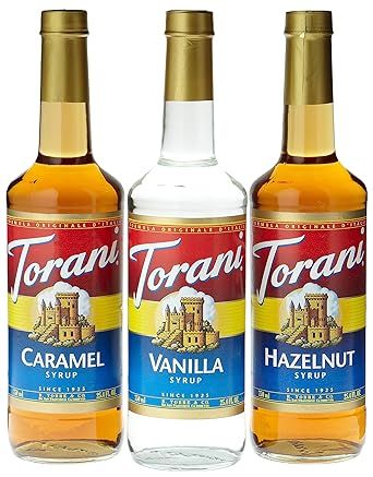 Torani Coffee Syrup Variety Pack - Vanilla, Caramel, Hazelnut, 3-Count, 25.4-Ounce Bottles | Amazon (US)