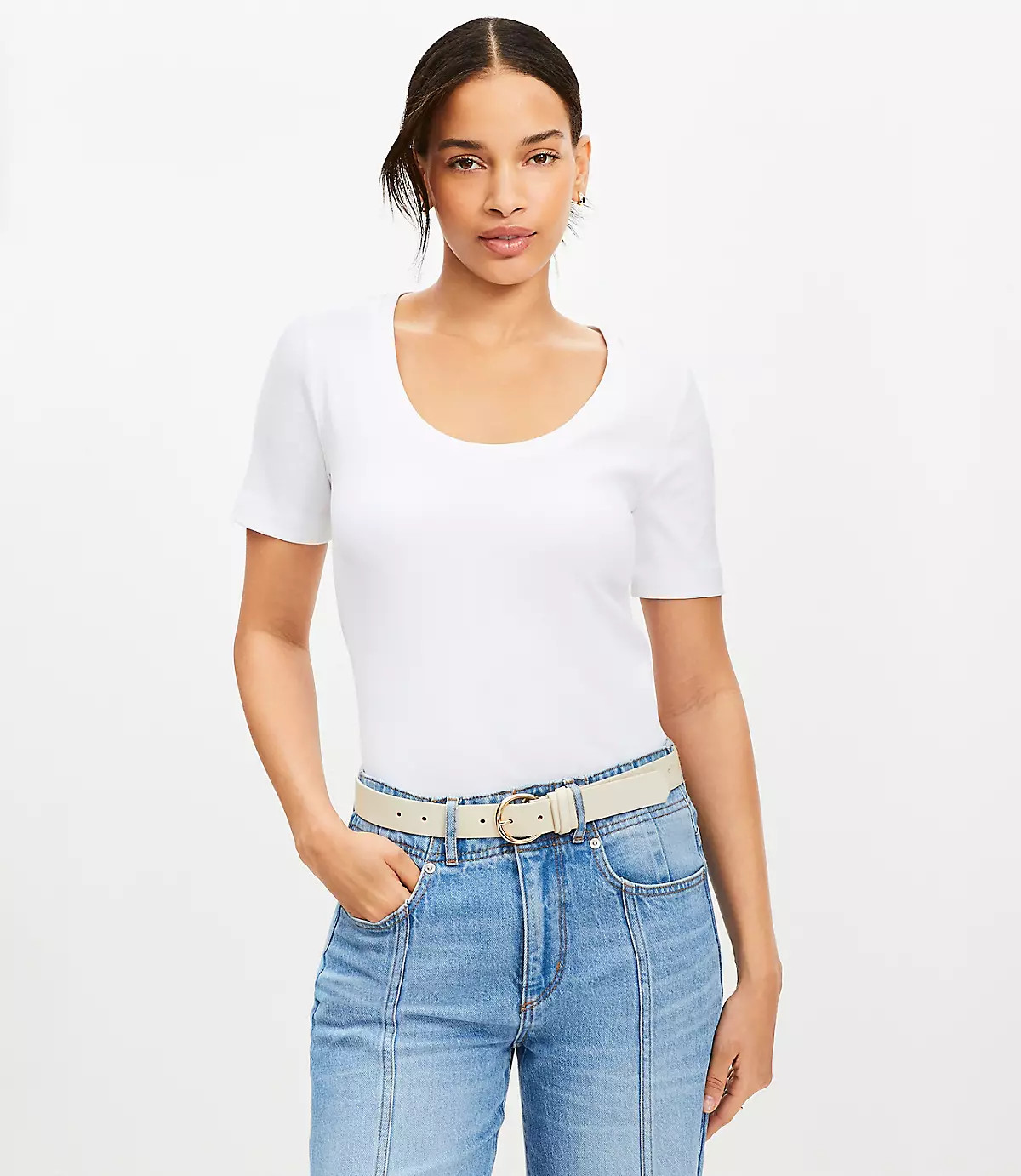 Ribbed Scoop Neck Tee | LOFT