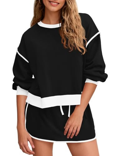 Fisoew Womens Shorts Sets 2 piece outfits Casual Crewneck Sweatshirts High Waisted Skort Skirts Sets Activewear Sets | Amazon (US)