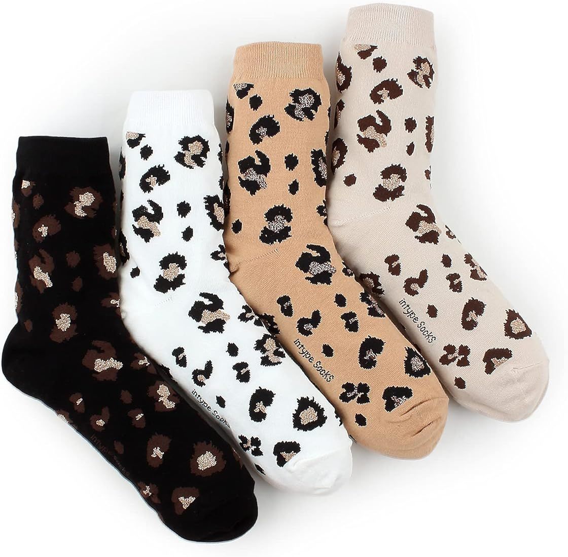 Intype Leopard Pattern Cotton Socks (Crew 4 Pairs) HG | Amazon (US)