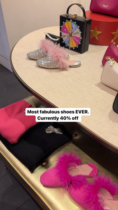 Glittery and hot pink feather Kate Spade mules on sale for 40% off with code CYBERMONDAY. They ran true to size when we tried them on!! 🦩 #glitter #KateSpade #partyshoes  

#LTKCyberWeek #LTKshoecrush #LTKGiftGuide