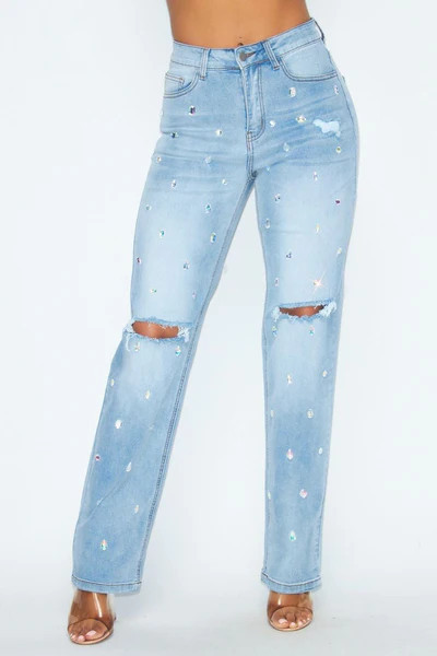 Blythe Jewel Stone Straight Leg Denim Jeans | Pippa & Pearl