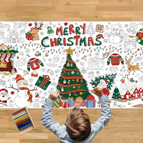 Christmas Coloring Tablecloth for Kids ‒ 72×30 Inch Giant DIY Paper Table Cover, Xmas Party Activity & Craft Decorations | Amazon (US)