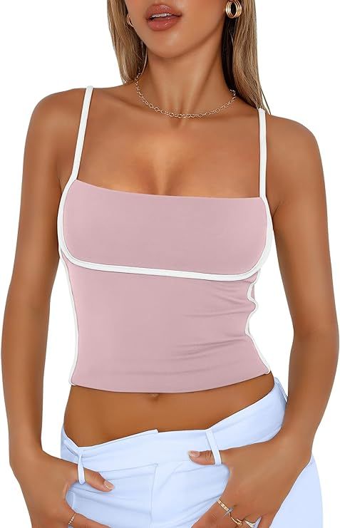 Trendy Queen Womens Camisole Tank Tops with Adjustable Spaghetti Strap Cute Summer Going Out Crop... | Amazon (US)