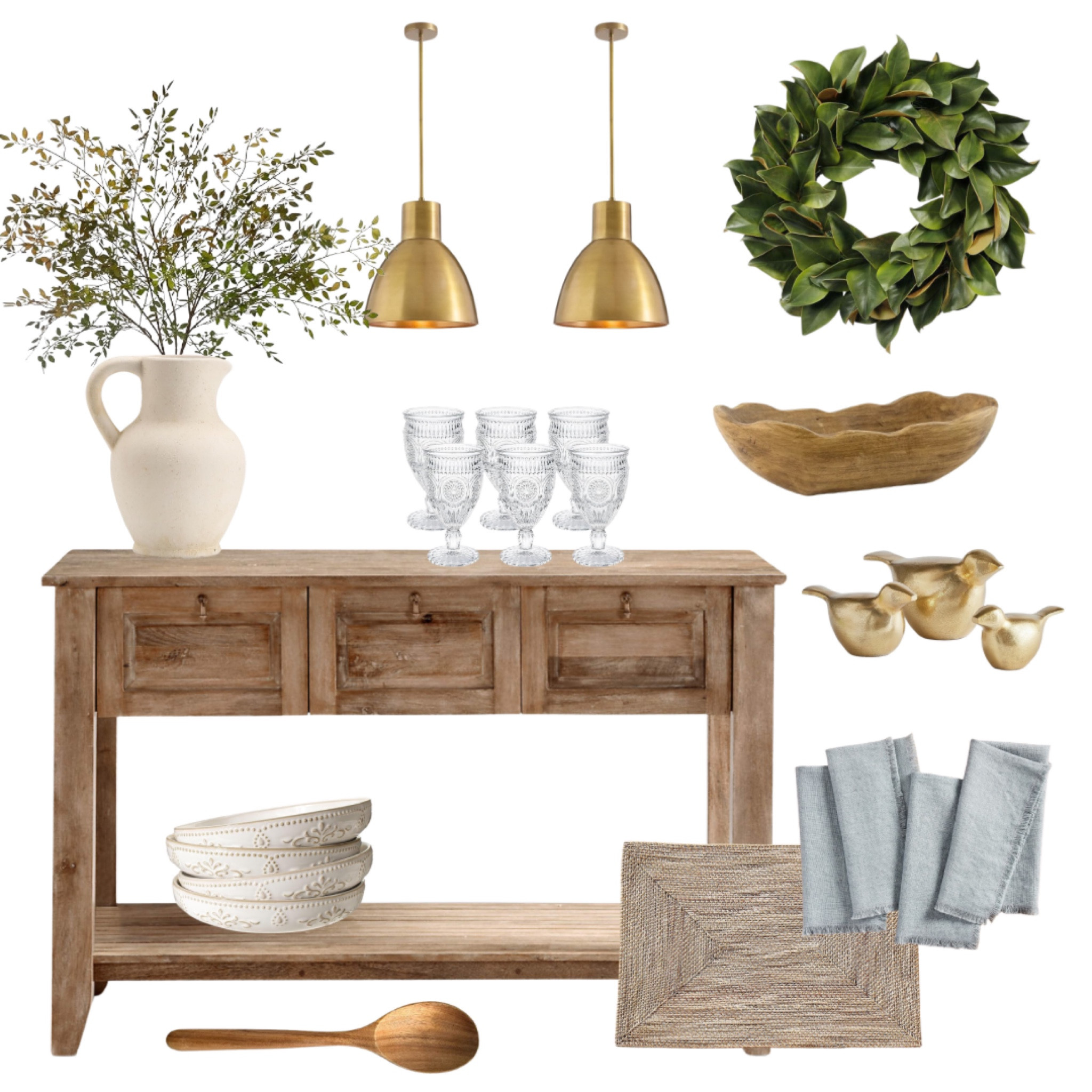 Every kitchen deserves a few pieces that make it feel warm and inviting, and these finds are perfect for that. The wood console table is a statement piece that brings in both style and functionality, offering extra storage while adding a rustic feel. I’ve paired it with simple but elegant glass goblets, which are perfect for elevating everyday moments. The gold accents add just the right amount of sophistication, while the soft linens pull everything together into a cozy, welcoming space.

You can shop all of these pieces through my LTK to bring a touch of charm to your kitchen.

#KitchenInspo #HomeDecorLover #NeutralHomeDecor #RusticModernStyle #TimelessDecor #NeutralTones #FarmhouseCharm #ElegantLiving #KitchenStyling #AffordableFinds #HomeDecorIdeas #CoastalKitchenVibes #NeutralSpaces #RusticTouches #InteriorInspiration #ModernFarmhouse #KitchenRefresh #KitchenGoals 

 #LTKHome