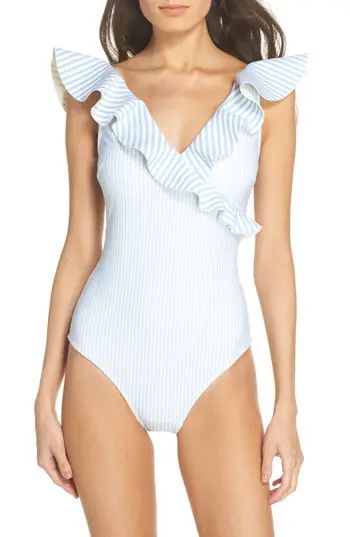 Women's Ted Baker London Stripe Ruffle Swimsuit | Nordstrom