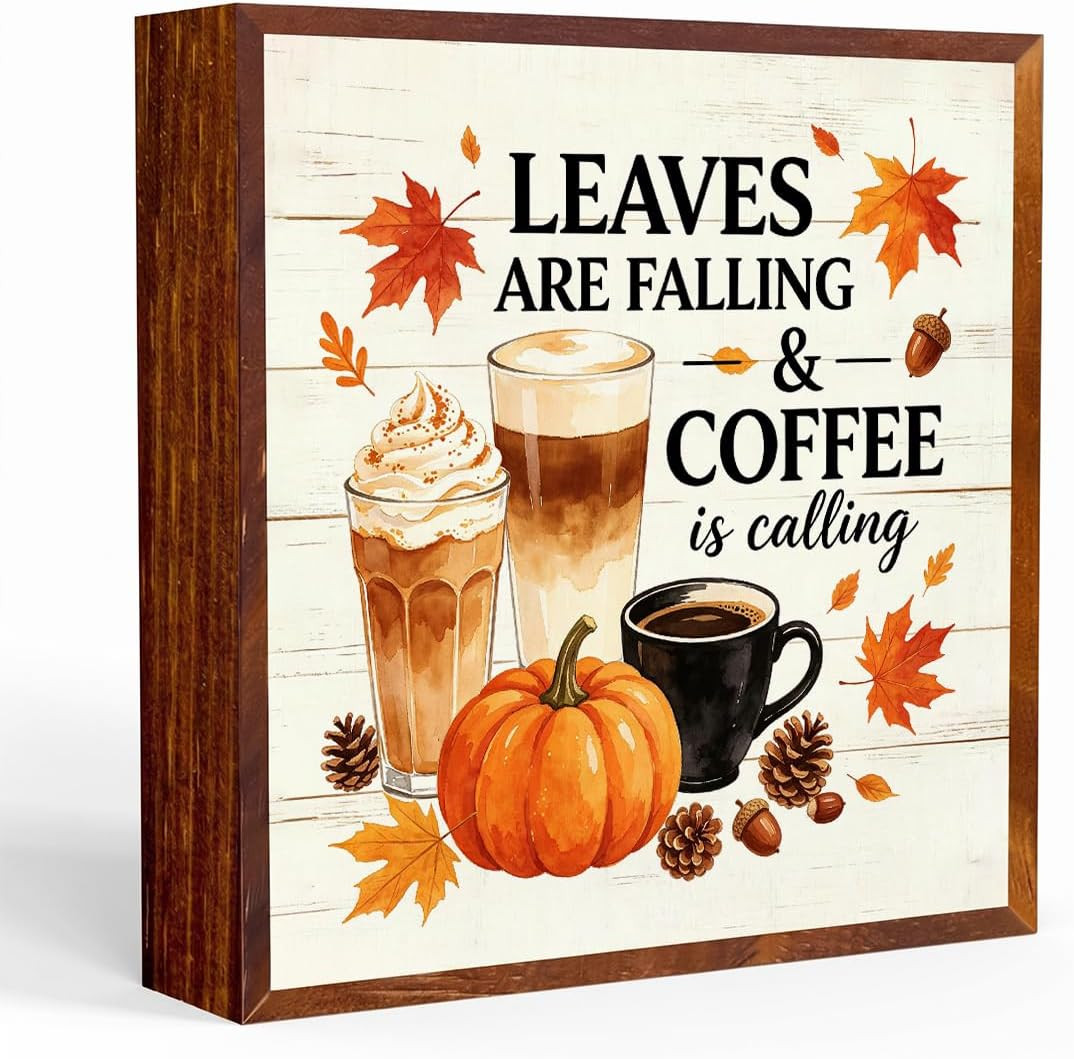 YCYD Leaves are Falling Coffee is Calling Wooden Box Sign Fall Maple Decor | Amazon (US)