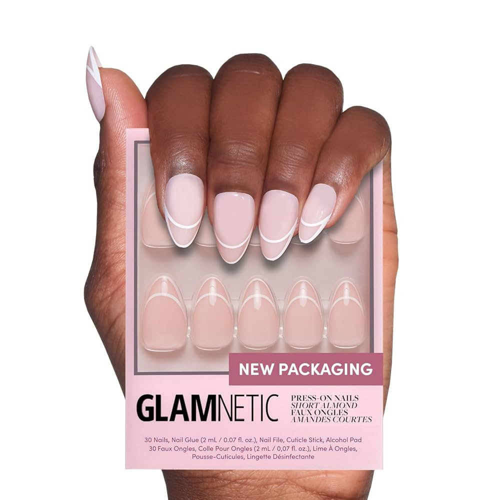 Glamnetic Press On Nails - Heavenly | Semi-Transparent Neutral Nude Trendy French Tip Short Almon... | Amazon (US)