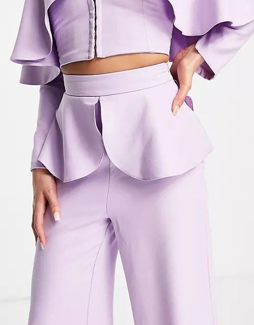 ASOS LUXE tailored pants with frill overlay in lilac - part of a set | ASOS (Global)