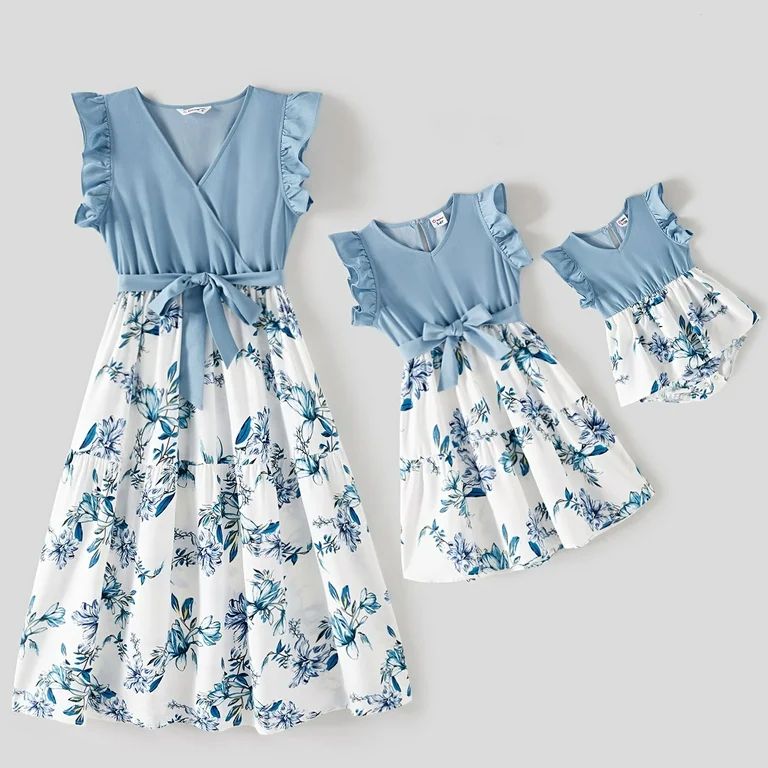 PatPat Family Matching Dresses Blue Baby Girl 3-6 Months Mommy and Me Floral Print Spliced Solid ... | Walmart (US)