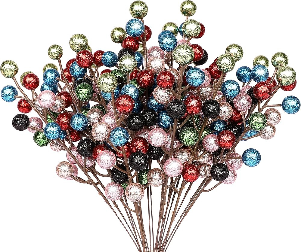 HOHOTIME 24 Pack Artificial Berry Stems Branches, Christmas Faux Holly Colorful Berries Branches ... | Amazon (US)