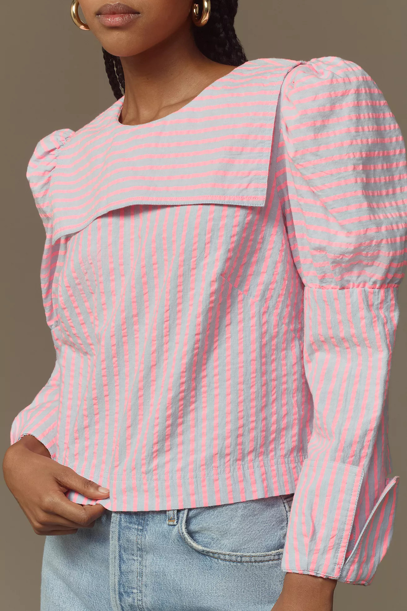 Maeve Puff-Sleeve Seersucker Blouse | Anthropologie (US)