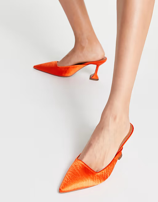 ASOS DESIGN Sherlock mid heeled mules in orange | ASOS | ASOS (Global)