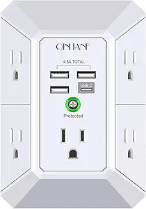 Wall Charger, Surge Protector, QINLIANF 5 Outlet Extender with 4 USB Charging Ports (4.8A Total) ... | Amazon (US)