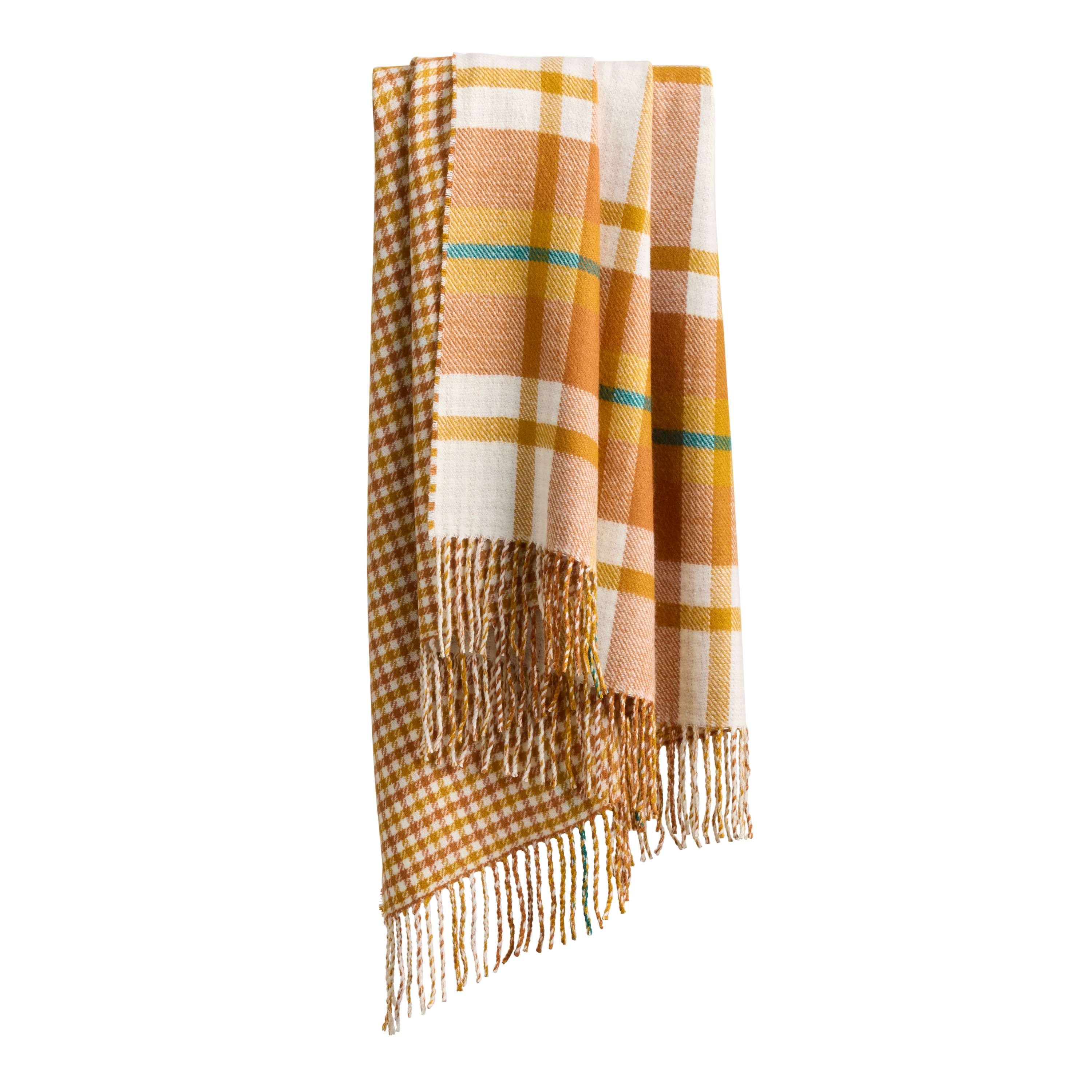 Amber and Burnt Orange Fall Plaid Reversible Throw Blanket | World Market