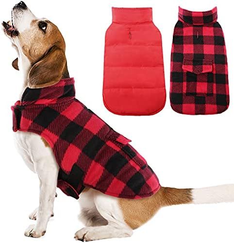 Kuoser Cozy Dog Winter Coat, Windproof Dog Jacket British Style Plaid Cold Weather Dog Coat Reversib | Amazon (US)