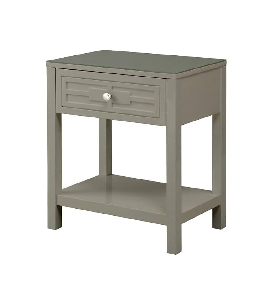 Ergode Dylan Taupe Wooden End Side Table Nightstand with Glass Top & Drawer-MDF Tabletop, Tempere... | Amazon (US)