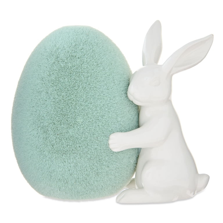 Bunny with Flocked Egg Tabletop Decoration, Green and White, 4", Easter by Way To Celebrate | Walmart (US)