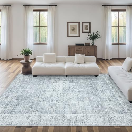LIVEBOX Washable Area Rugs 9x12 Living Room - Large Vintage Neutral Living Room Rug Oriental Rug for Bedroom, Non-Slip Retro Distressed Rug for Dining Room Guest Room Office | Amazon (US)