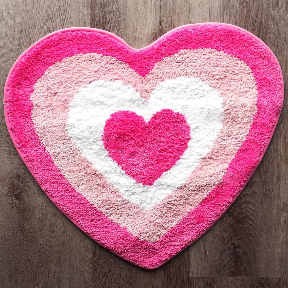Evovee Pink Heart Bath Mat Hot Pink Rug Funny Cute Bathroom Decor Valentine Shower Rugs Retro Fun... | Amazon (US)