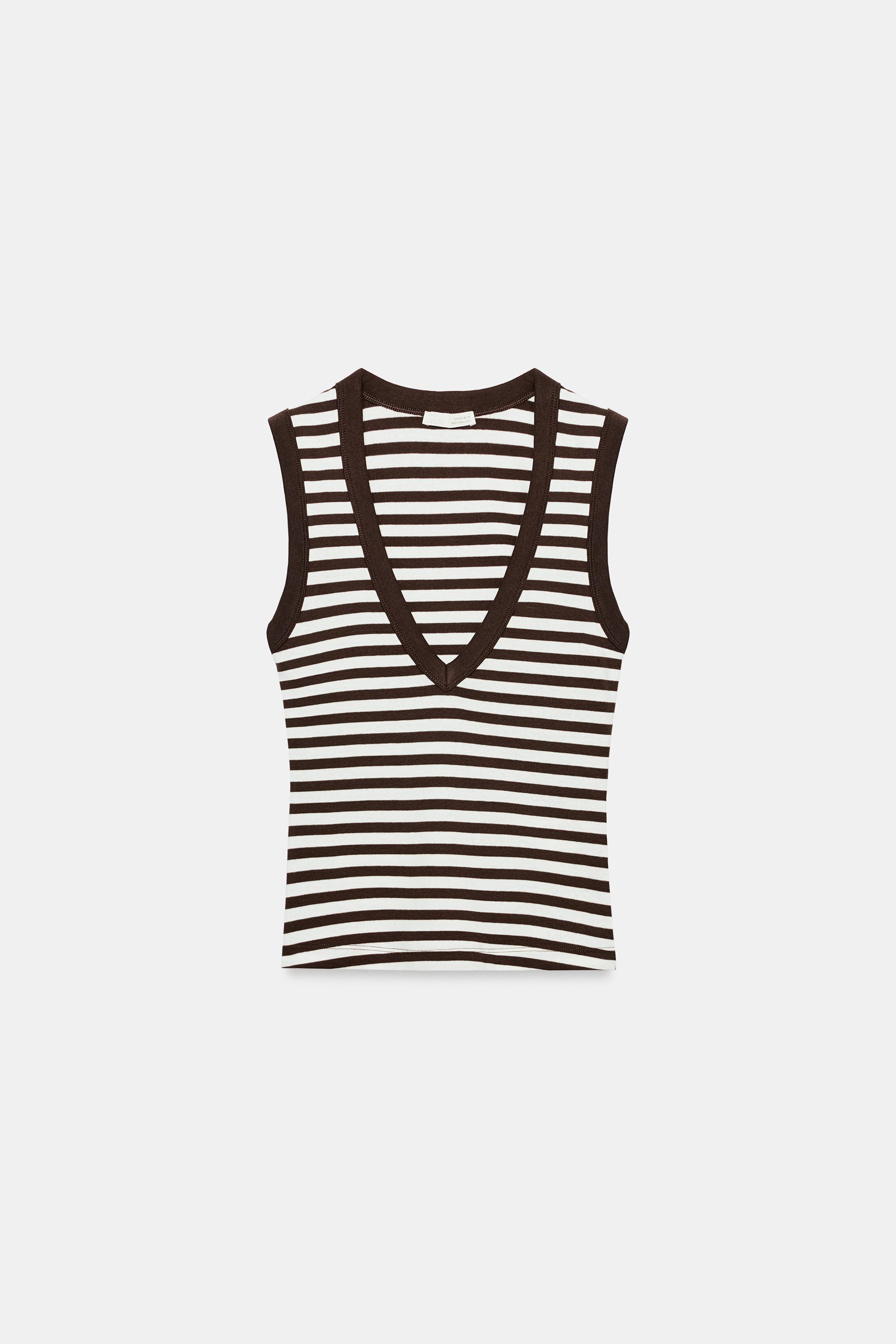 COTTON V-NECK STRIPED T-SHIRT | Zara US