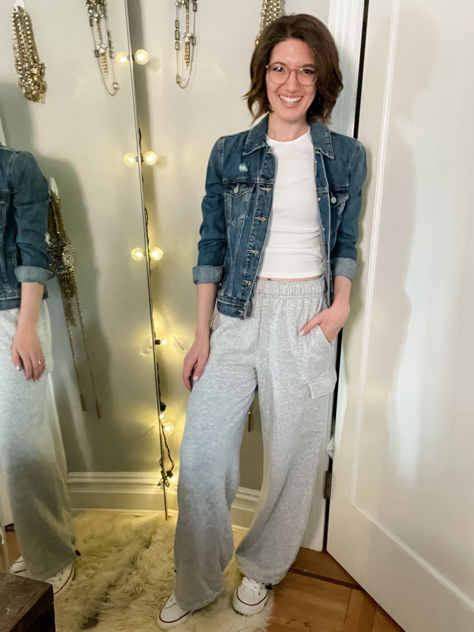 Denim jacket: old
Tee: TTS
Cargo sweatpants: TTS, if between go up
Sneakers: TTS

Back to school outfit | travel outfit | comfy style | weekend outfit | Walmart find 

#LTKFallSale #LTKFitness #LTKFindsUnder50