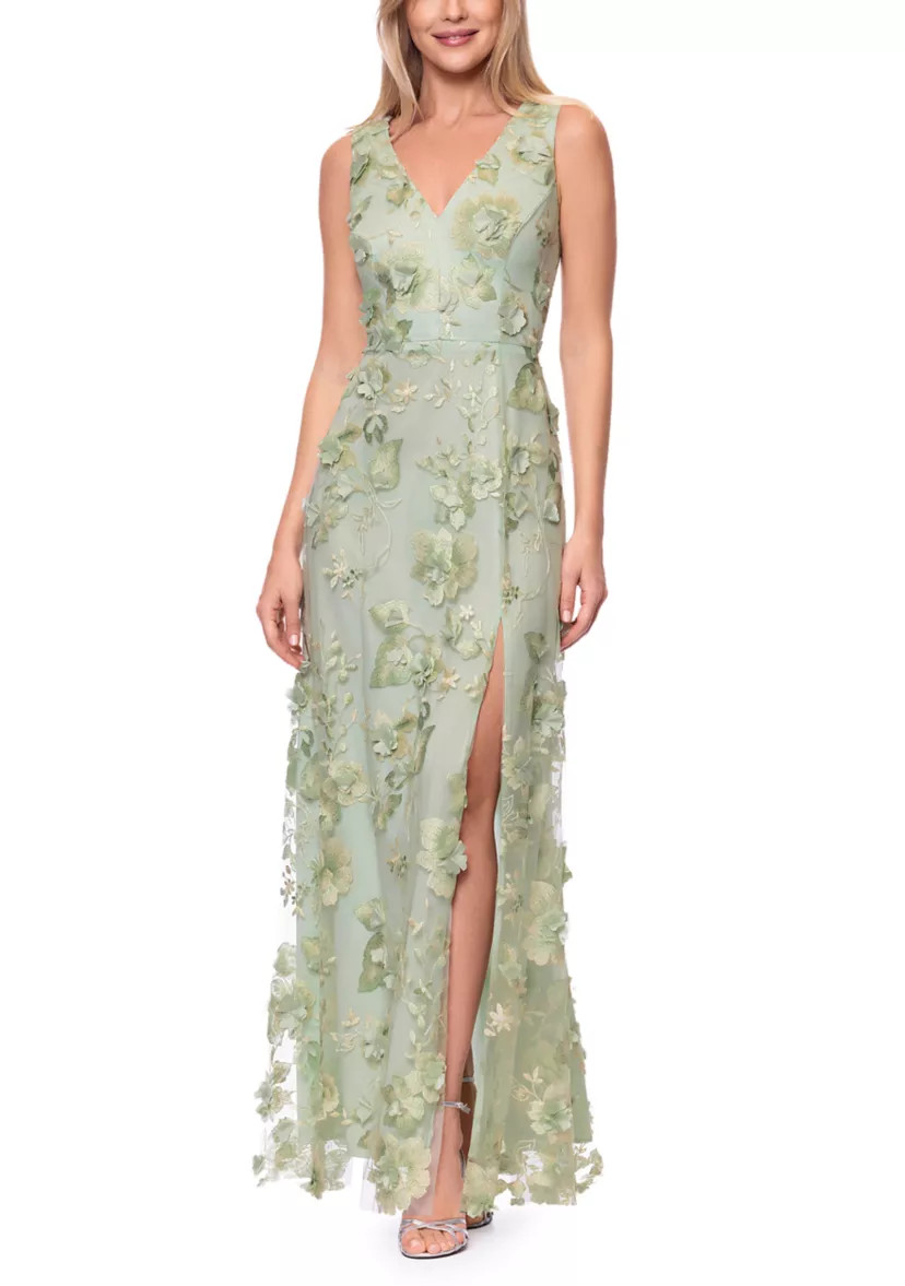 Women's Sleeveless V-Neck Embroidered Lace Gown | Belk