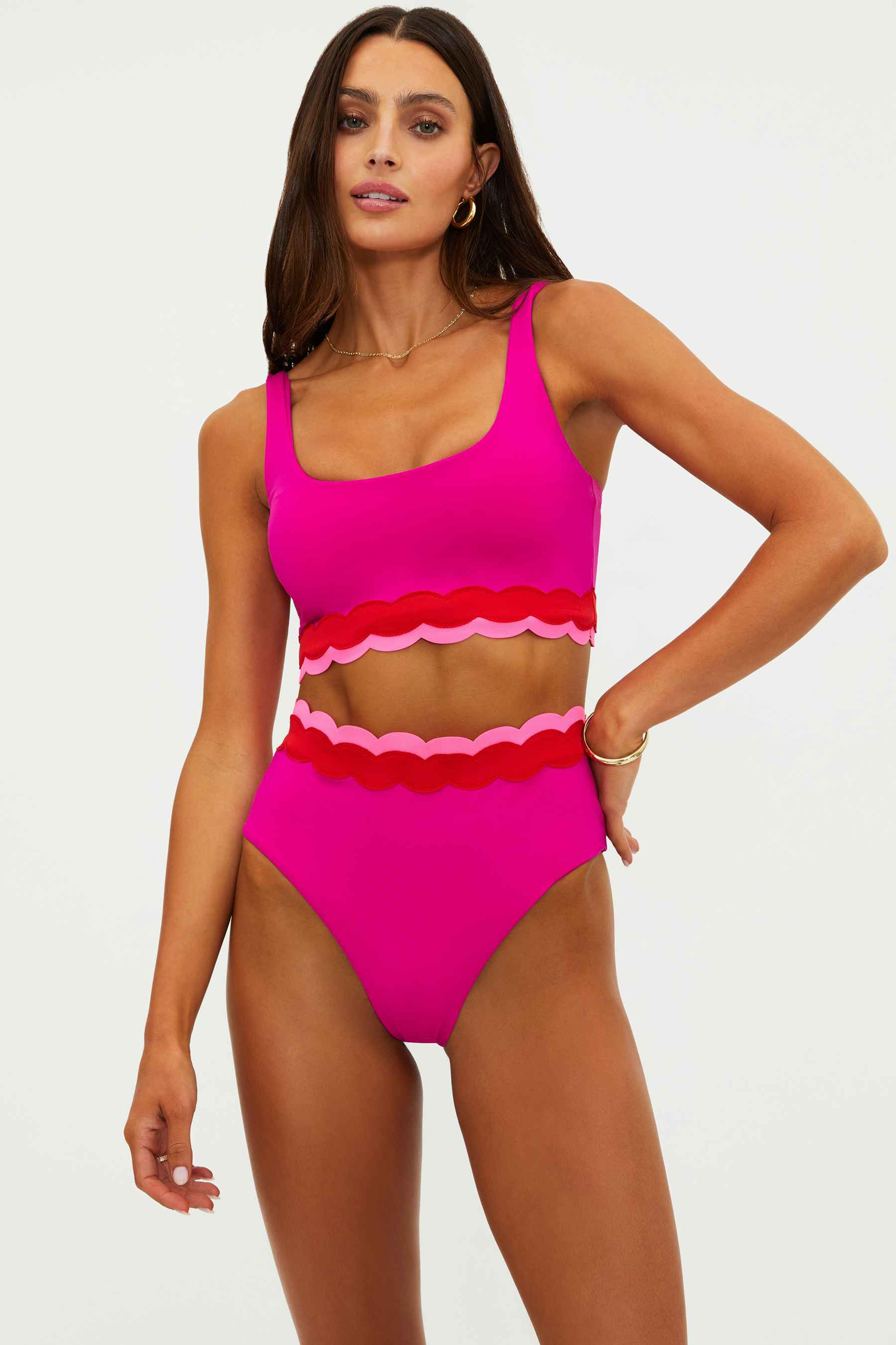Marin Top Fuchsia Red Neon Pink Wave | Bikini Top | Beach Riot | Beach Riot