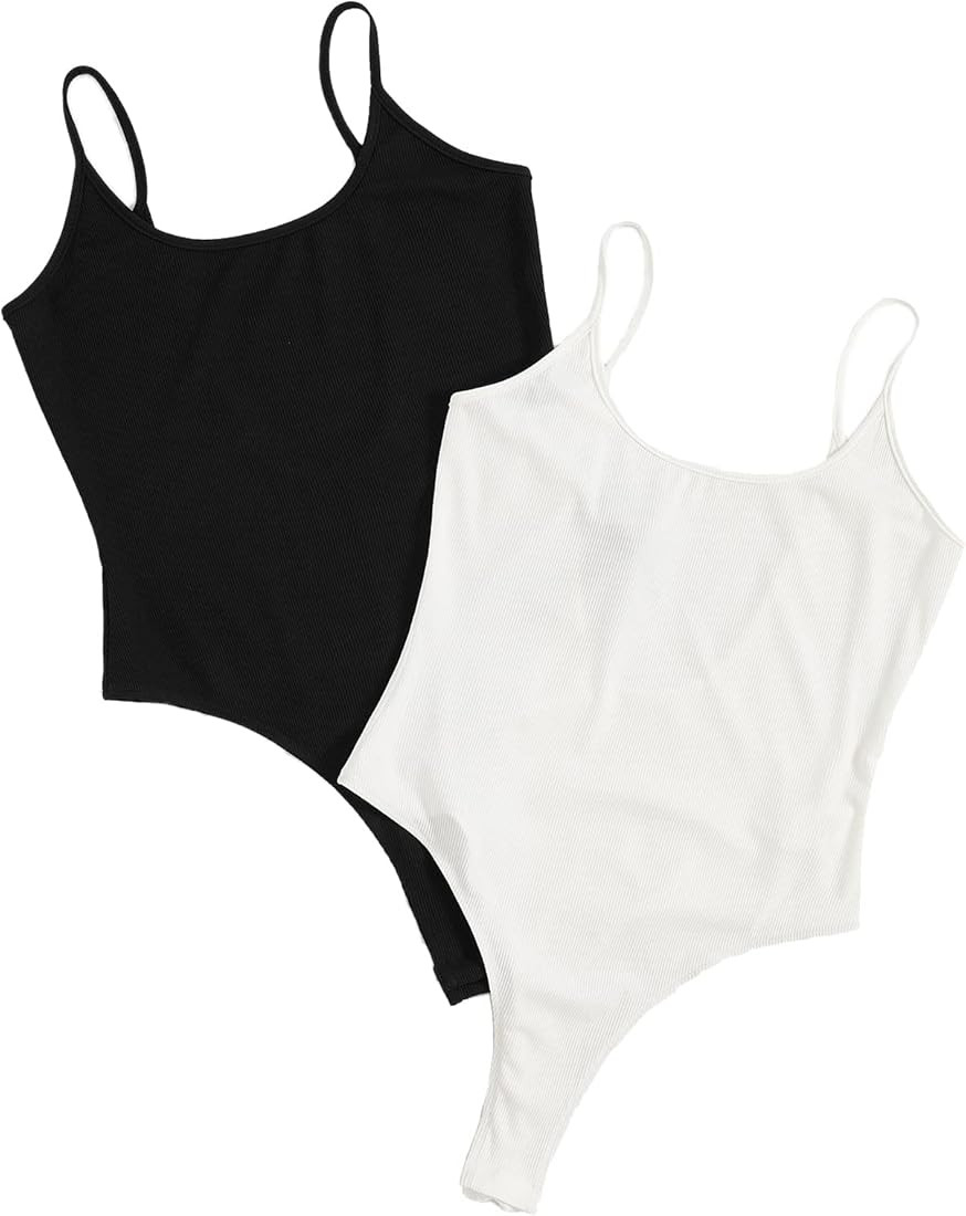 Verdusa Women's Open Back Basics T Shirt Sleeveless Strap Bodycon Cami Bodysuit Tops | Amazon (US)