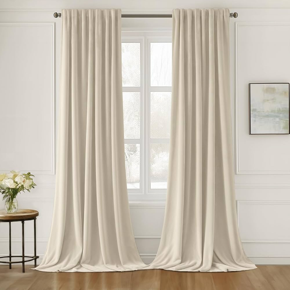 MIULEE Cream Beige Velvet Curtains 84 inches Long 2 Panels - Luxury Pinch Pleated Room Darkening ... | Amazon (US)