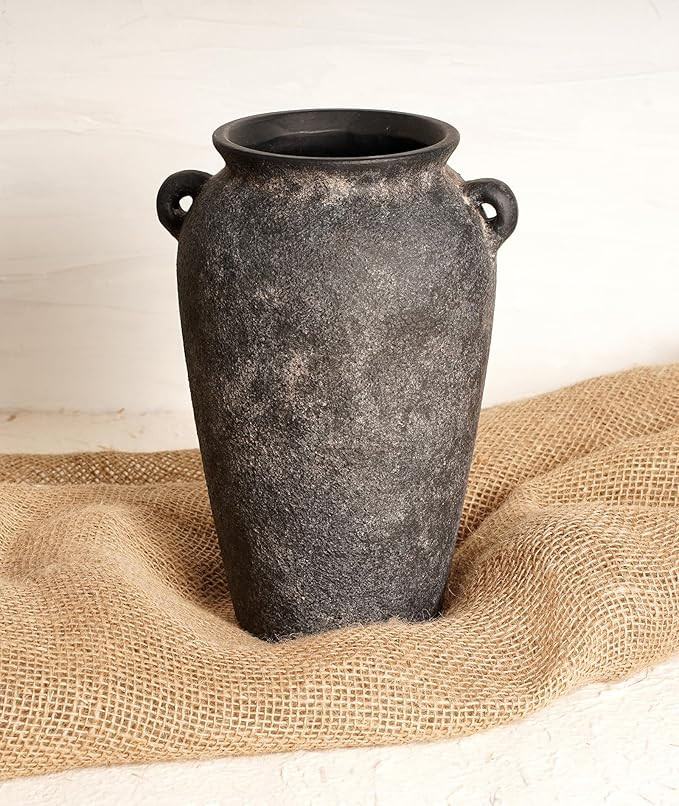 Terracotta Vase 10inch Tall, Farmhouse Distressed Ceramic Pottery, Unique Textured Stoneware Mant... | Amazon (US)