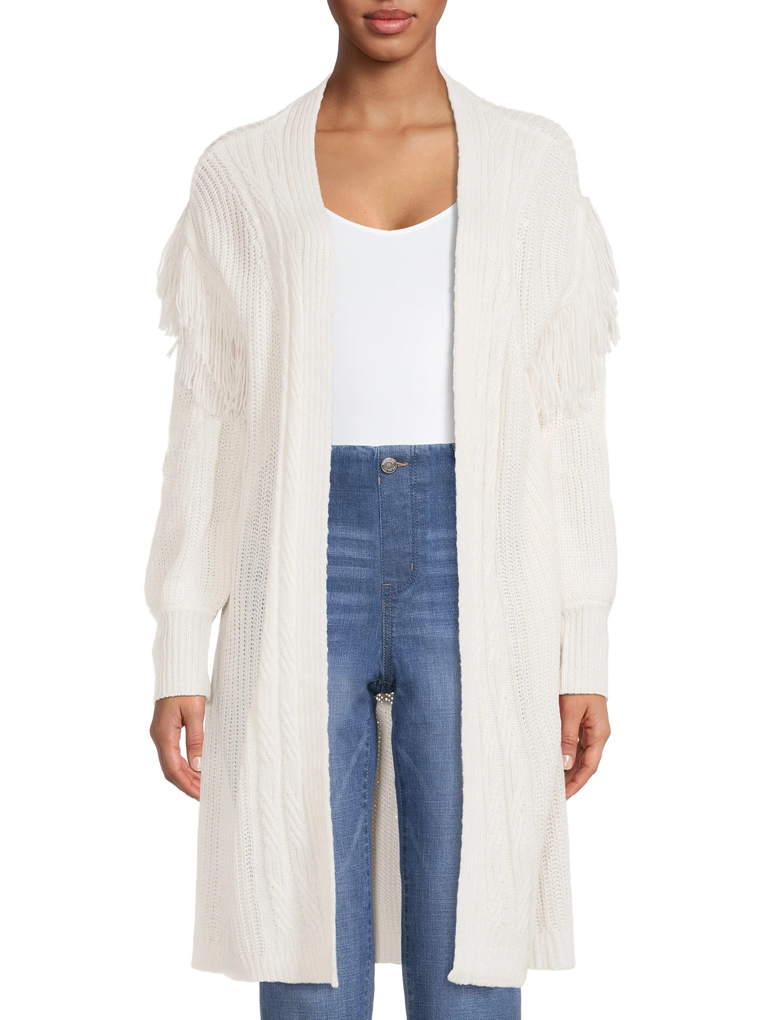 Time and Tru Women's Stitch Fringe Cardigan | Walmart (US)
