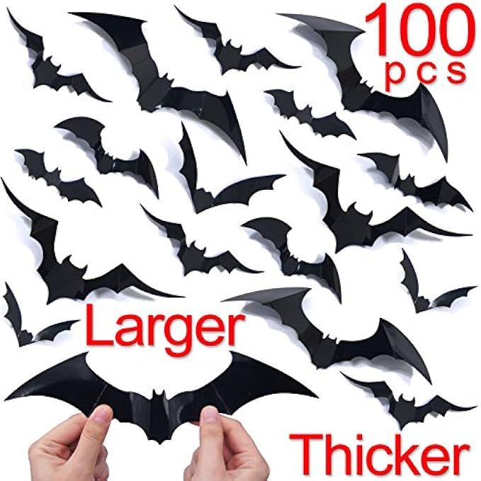 Ivenf Halloween Bat Wall Decals Stickers Decor, 100 Pack Extra Large 3D Bats Window Decals, Bat Hall | Amazon (US)