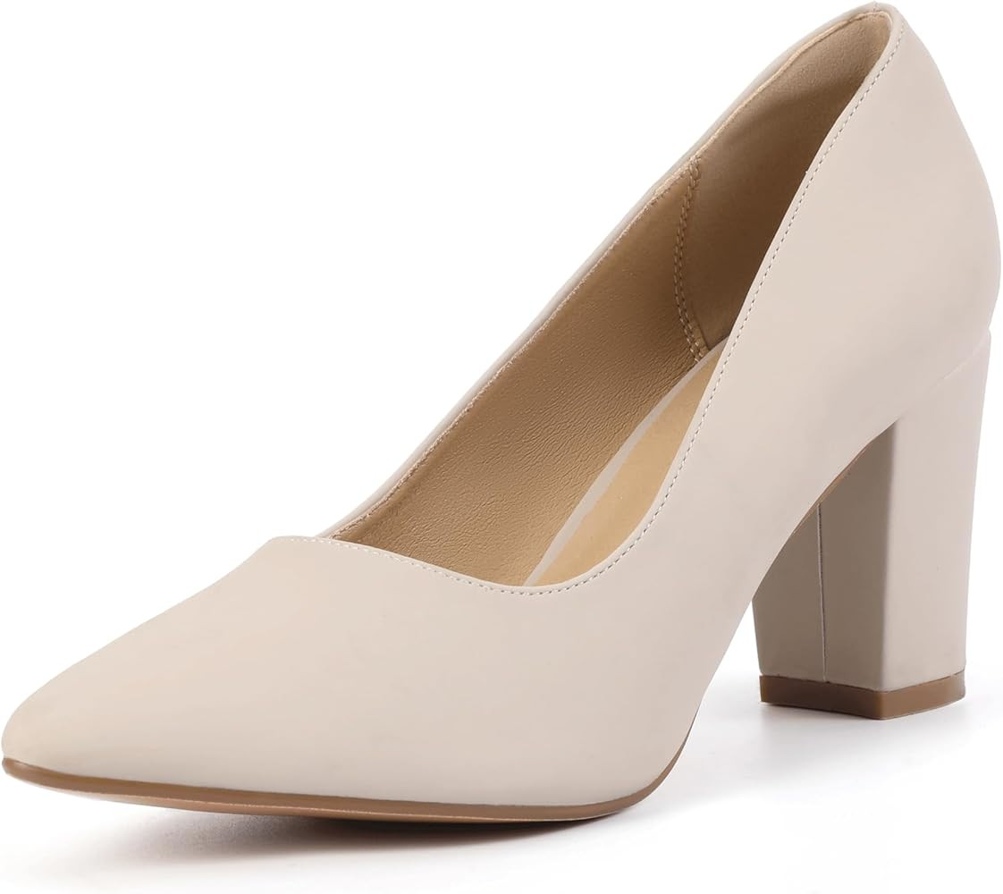 IDIFU Women's IN3 Classic Pumps Closed Toe Heels High Chunky Block Work Office Heels Comfortable ... | Amazon (US)