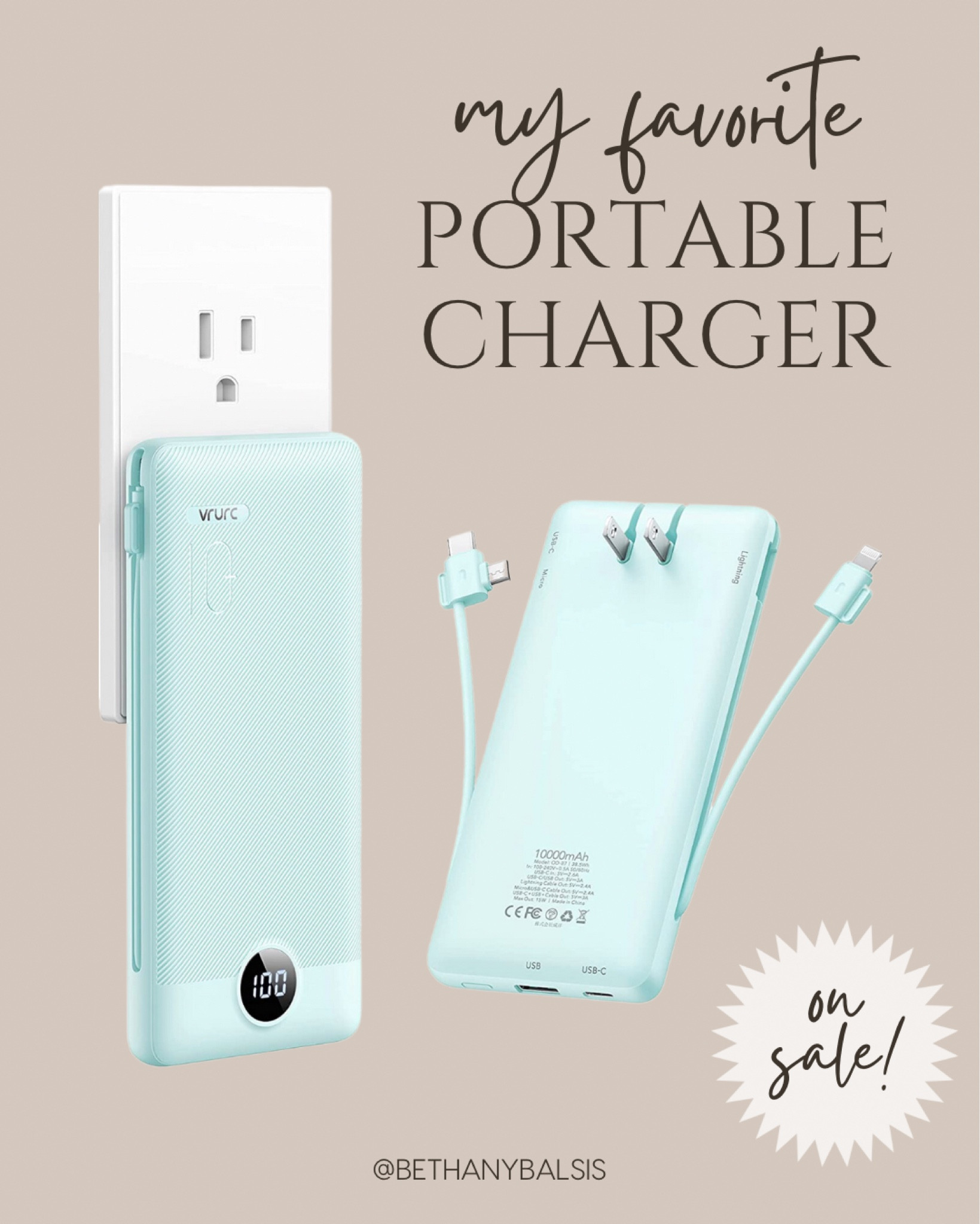 ON SALE ON AMAZON! My absolute favorite portable charger! You recharge it by plugging it into an outlet 👏🏻 and there are two types of cables built in. It also comes in a few colors!

#LTKFind #LTKGiftGuide #LTKunder50