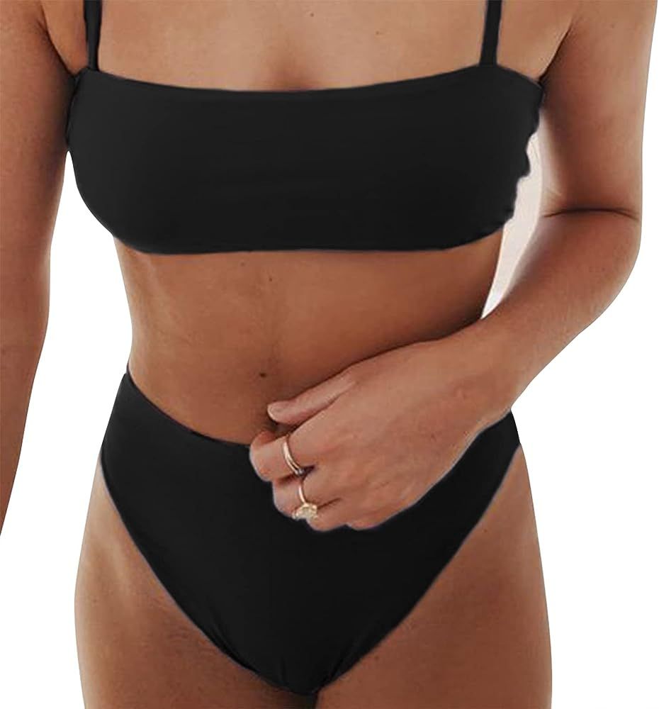 SIORO Women's High Waisted Bikini Swimsuits, Padded Square Neck Bralette Bikini Set 2 Piece Swimw... | Amazon (US)