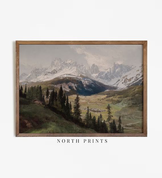 Rustic Mountain Painting  Vintage Landscape Digital Print  | Etsy | Etsy (US)
