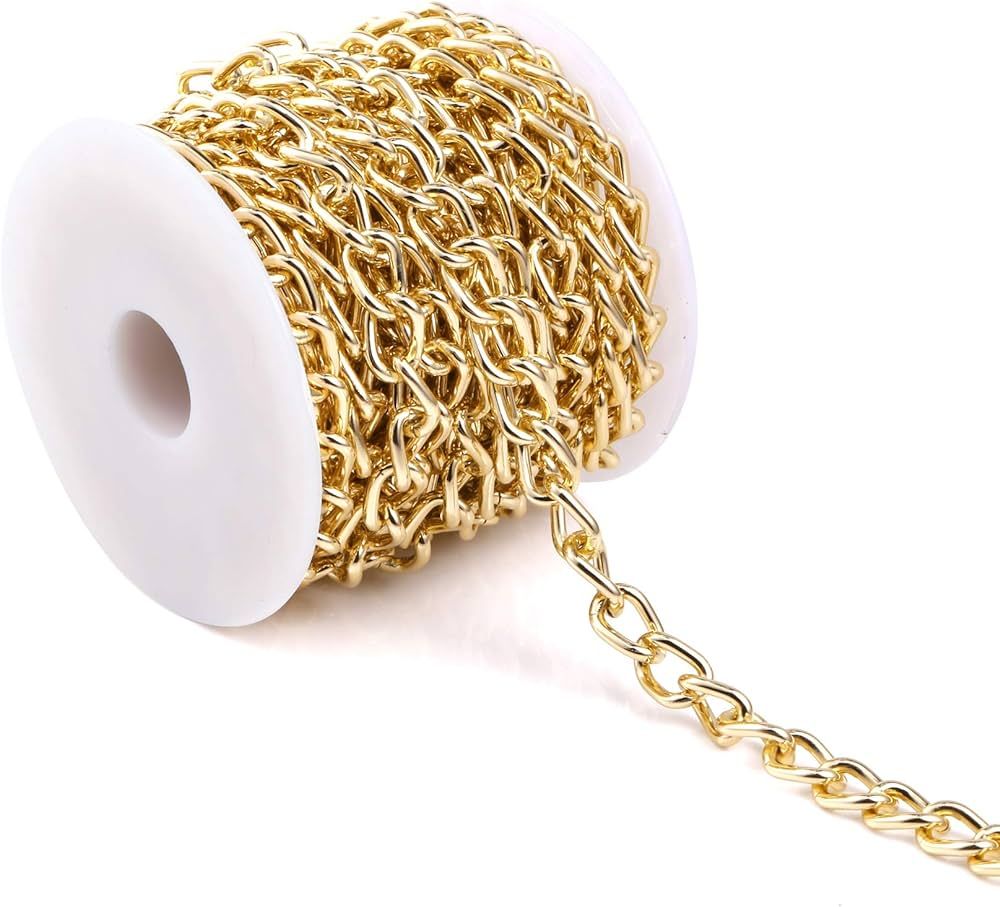 16.4Feet Gold Plated Brass Curb Chain Twisted Chunky Link Chains Bulk with Spool for Jewelry Maki... | Amazon (US)