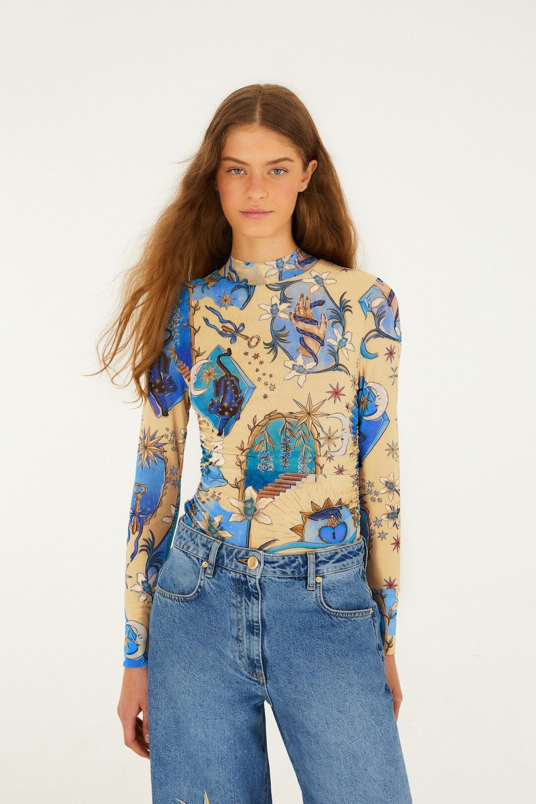 Sand Mystical Long Sleeve Tulle Blouse | FARM Rio | FarmRio (US)