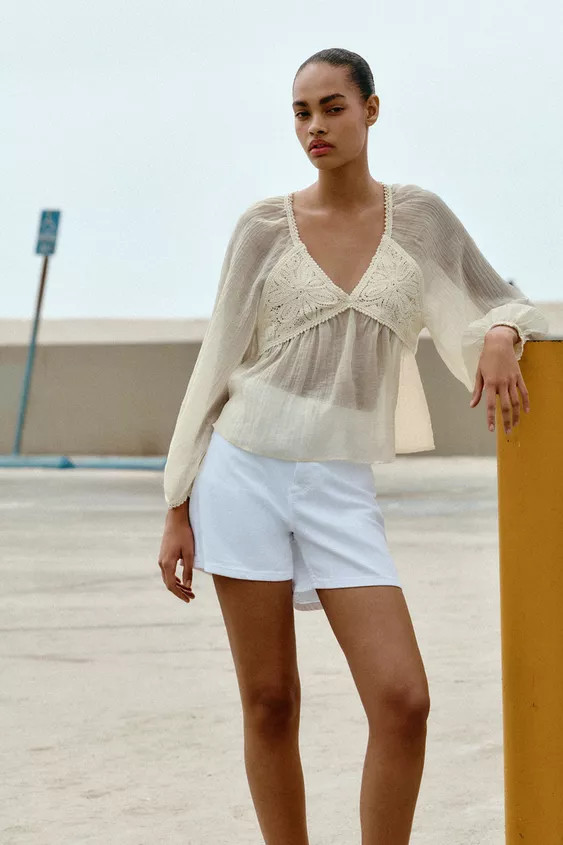 CROCHET CONTRAST BLOUSE | Zara UK