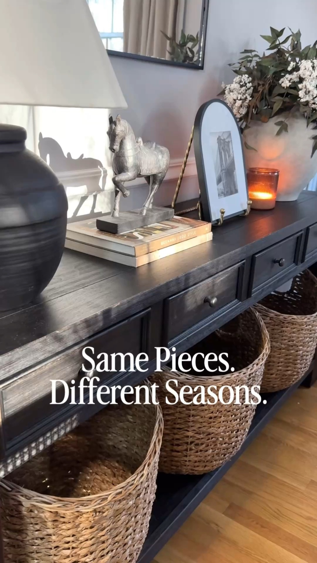 Take a moment to watch and rewatch. Do you see what’s different and what stays the same all year round? The lamp, the vase, the baskets, the horse, etc. never change. You don’t need to change everything with each season. It’s the little things like the stems, the candle, a seasonal trinket or two, etc. that can change your whole look without investing in all new & pricey pieces. 



#reels #facebookreels #cozyhome #homedecor #sideboard 

#LTKHome #LTKSeasonal